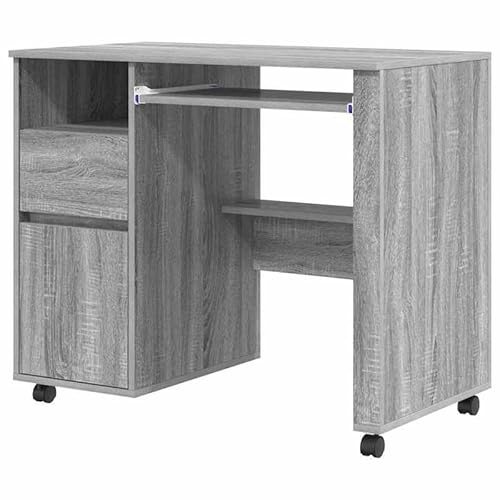 Eleganz Tavolo da ufficio grande con ruote – Grigio Sonoma Scrivania 91 x 50 x 77 cm in materiale di legno, mobile e salvaspazio per lavori moderni