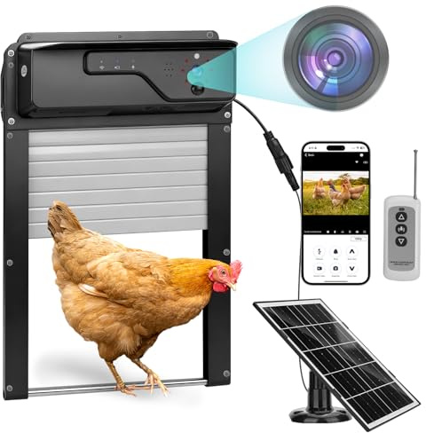 Automatische Hühnerklappe Solar mit 1080P-Kamera, App & WLAN Steuerung, Echtzeit Türstatus Anzeige, Sprachaufruf-Funktion & Timer, 5000mAh Batterie WLAN Elektrische Hühnerstalltür für Hühnerstall