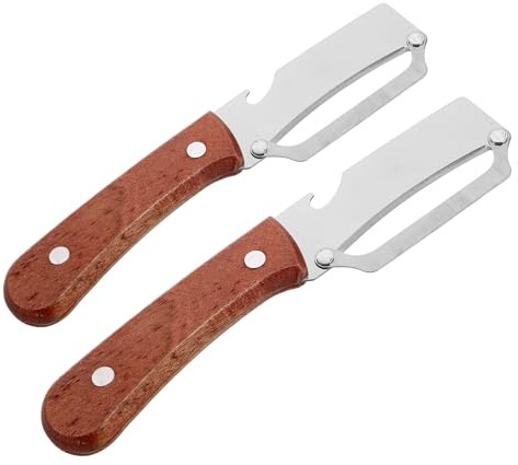 ABOOFAN Pelador Multifuncional de Frutas y Verduras con Abridor de Botellas, Mango de Madera Ergonómico, Acero Inoxidable Resistente, 2 Unidades para Cocina y Hogar