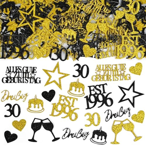 qingmeng 200 Stück Konfetti 30. Geburtstag Männer Frauen Deko Schwarz Gold, Deko 30er Geburtstag Mann Frau Tischdeko 30 Geburtstagsdeko, 30th Birthday Decorations Streudeko 30jahre Dekoration