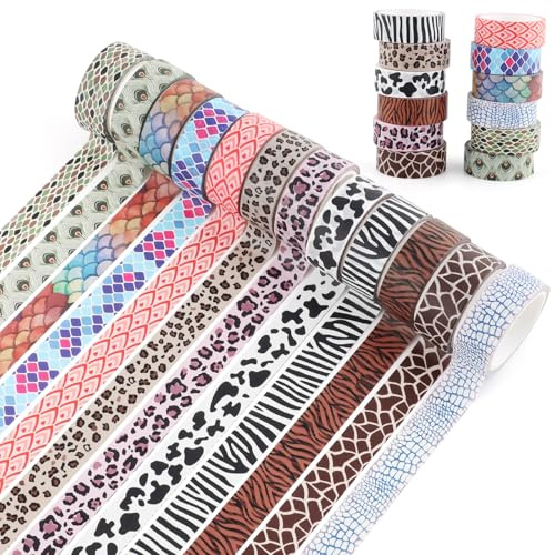 12 rullar djur washi tejp set 15 mm x 5 m leopard zebra gepard påfågel ko pyssel washitejp dekorativ tejp för gör-det-själv scrapbooking journaling kort pyssel gåva