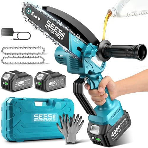 SEESII Mini Motosierra Eléctrica 6 con 2 baterías de 4,0 Ah