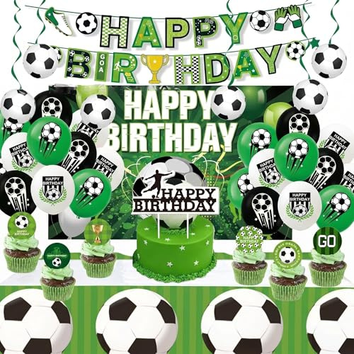 Football Party Decorations Kit,QIANSSE Football Birthday Decorations with Banner Hangings Backdrop Tablecloth Balloons Cake Topper Perfect for All Football Fans