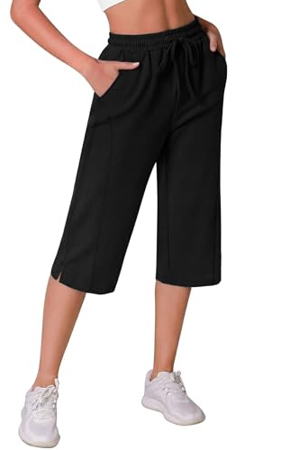 Crewhpo Pantacourt Femme Longueur 3/4 Taille Haute Poches Style Sport | Tissu Léger et Souple, Longueur Trois Quarts, Taille Haute Confortable, Pour Yoga, Marche et Loisirs, Pour un Confort Durable