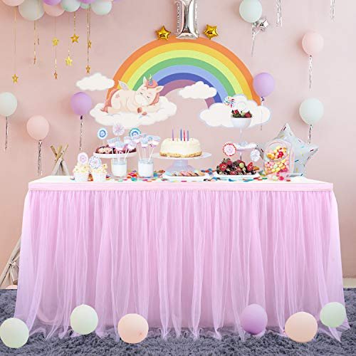 HBBMAGIC Tüll Tischrock Rosa, Tütü Tischröcke 275 * 76CM, Candy Tisch Tischdecke Tüll für Geburtstag Mädchen Dekoration, Baby Party,Candy Party,Candy Bar,Hochzeit, Ohne LED