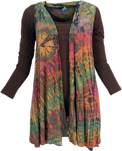 GURU SHOP, batikfärgad tunika, boho väst tunika, boho sommartunika, röd, syntetisk, storlek: 16, jackor och västar, Oliv, 16