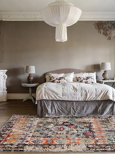 RugVista Cassiopeia Teppich, 160 x 230 cm, Schwarz/Multi | Orientalische, Rechteckig, Niedriger Stapel, Nur chemische Reinigung, Oeko-Tex 100, Wohnzimmer, Esszimmer, Schlafzimmer