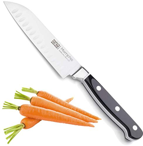 Taylors Eye Witness Memphis Oriental Kitchen Santoku Knife - 13cm / 5 Inch Stainless Steel, Finely Ground, Full Tang Razor Sharp Blade. Rust-Resistant. Black & White Handle. 25 Year Guarantee.