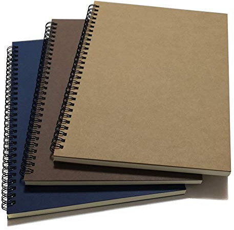 YUREE Spiral Notebook/Spiral Journal Lined, B5 Hard Kraft Cover Wire Bound Notebook Ruled, 70 Sheets (140 Pages), 10.5 x 7.3, 3 Notebooks Per Pack, Dark Brown/Blue/Brown