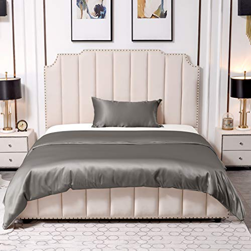 THXSILK 25 Momme Seidenbettwäsche Set 2 teilig, Bettbezug 135 x 200 cm und 40 x 80 cm Kissenbezüge, Hypoallergen Maulbeerseide Bettwäsche Set, Ultra Weich und Glatt, Holzkohle