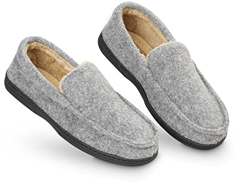 DUNLOP Chausson Homme Semelles Antidérapantes Chaussons Charentaises Hommes Mémoire de Forme Intérieur Extérieur Pantoufles Mocassins Loafers Hiver (44 EU, Gris)