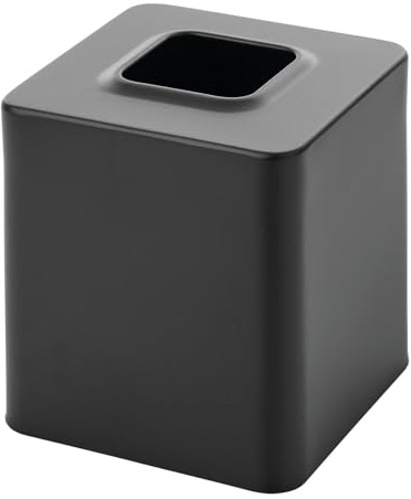 mDesign Metal Square Tissue Box Cover for Bathroom - Modern Steel Holder/Dispenser for Paper Facial Tissues - Bathroom Tissue Box Cube for Counter - Avia Collection - Black