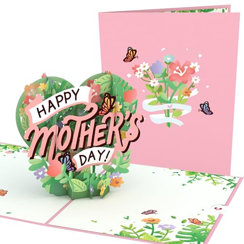 Lovepop® 3D Pop-Up Karte Happy Mother’s Day Blumen Herz Muttertags-Grußkarte für Mutter, Stiefmutter, Großmutter, Ehefrau | inkl. Umschlag & Versteckfach für Geld & Gutscheine