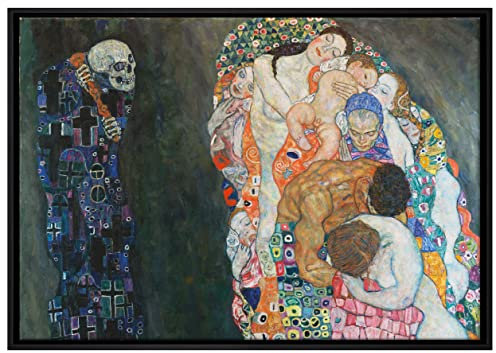 Pixxprint Gustav Klimt - Tod und Leben- Leinwandbild 80x60 cm im Bilderahmen, Wandbild, Schattenfugenrahmen, Kein Poster