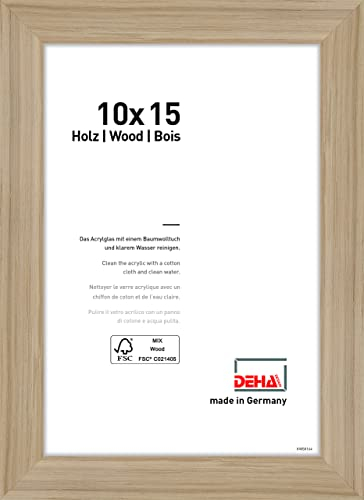 DEHA Design cadre photo, 10 x 15 cm, bois, Chêne, cadre photopour poserau format paysage et portrait, verre synthétique, Fontana