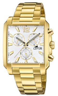 LOTUS Reloj Hombre Analógico de Acero Inoxidable 316l Dorado | Movimiento de Cuarzo, Cronógrafo, Cristal Mineral de Alta Resistencia, Resistente al Agua 5 ATM 18853/1 Special Prices