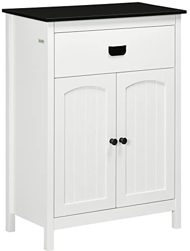 kleankin Meuble de salle de bain auxiliaire avec 1 tiroir 2 portes et étagère réglable pour lavabo de douche style moderne 60 x 30 x 80 cm Blanc