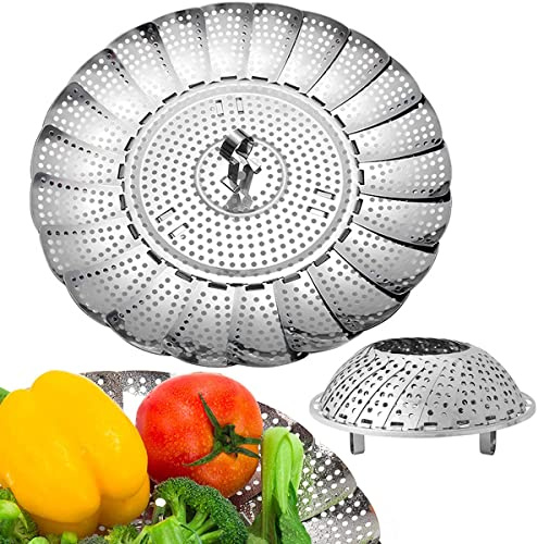 Cesta de Vapor Plegable de Acero Inoxidable, Cestillo para Cocinar al Vapor, Vaporera Extensible para Olla, Ideal para Verduras, Frutas, Carne y Mariscos, Medio (16 cm a 25 cm)