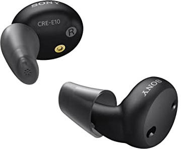 Sony CRE-E10 Self-Fitting OTC Hearing Aids for Mild to Moderate Hearing Loss, Prescription-Grade Sound Quality, Comfortable Earbud Design, Bluetooth Enabled for iOS, and Rechargeable Battery, Black