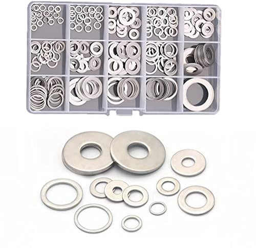 FEEIFOL 260 Stück Edelstahl Unterlegscheiben Set 15 Größen M3-M20 Flach Unterlegscheiben Beilagscheiben Sortiment Set (Dicke 0,5mm)