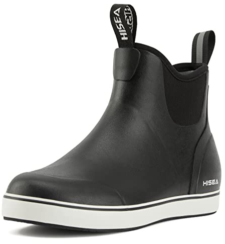 HISEA Women's Ankle Rain Boots, Rubber Fishing Deck Boots, Garden Boots for Women Waterproof, Black Size 10