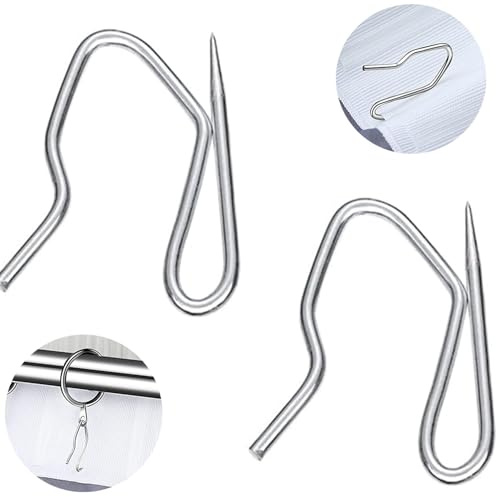 Metal Curtain Hooks Drapery Pin Hooks (60 PACK) for Window Curtain and Shower Curtain