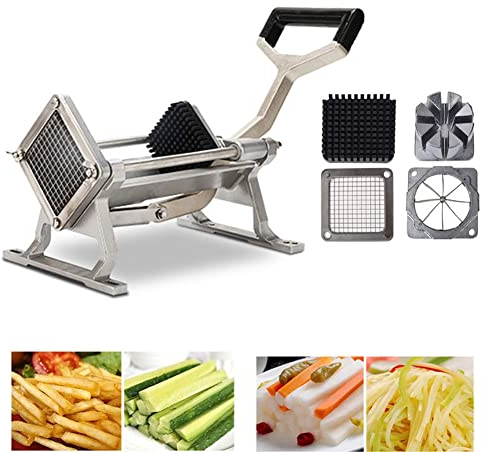 Extra Heavy Duty French Fry Cutter Stainless Steel Potato Slicer Commercial Vegetable Fruit Dicer Onion Tomato Chopper with Wall Bracket, Fixed Counter or Wall Mount (1/4 Chopper Blade)