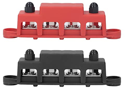 2Pcs M8 Power Distribution Block Heavy Duty Busbar Box Module 4 Terminal Studs Bus Bar Box for RV Marine DC48V 250A