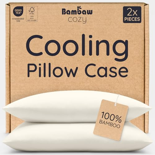 Bambaw Pillow Case, 100% Bamboo Pillowcase, Anti-Aging & Antibacterial Pillow Case, Cream 40x60cm, Pack of 2