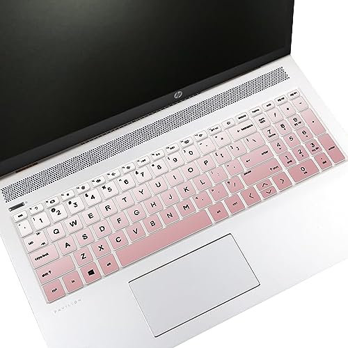 YongMai Silicone Keyboard Cover for 15.6 HP Pavilion Laptops, HP 15-eh1085cl 15-eh1075cl 15-eh1010nr 15-eh0085nr 15-eh0095nr 15-eh1070wm 15-eh0050wm 15-eh0090wm 15-eg0073cl (Gradient Pink)