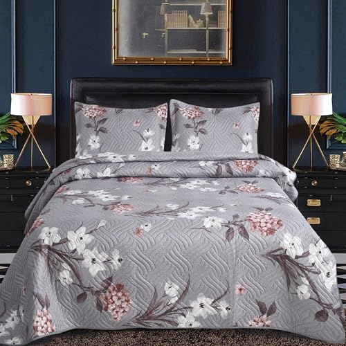 Hadi London 3 copriletti trapuntati patchwork con 2 federe, stampa floreale reversibile, trapunta leggera e confortevole, per letti matrimoniali e king size 220 x 240 cm, 30 disegni unici (MILAN-117)