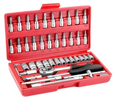 QWORK® 46 pièces 1/4 jeu de clés à douille à cliquet, jeu de douilles avec étui de rangement pour la réparation automobile