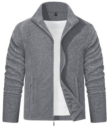 EKLENTSON Men's Lightweight Fleece Sweaters Full Zip Winter Soft Work Stand Collar Jacket Polar Fleece Coats Tops Dark Grey,XL