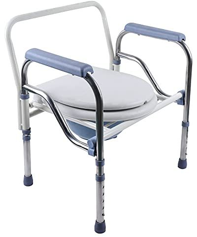Faltbare Toilettenstuhl mit WC-Eimer Duschstuhl Toilettensitz Toilettenhilfe Für Senioren, Behinderte Und GroßelternEinfach,Weiß,65-75cm Höhenverstellbar