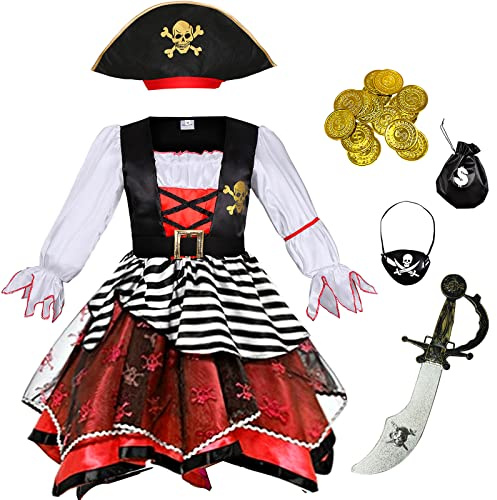 Costumerry Girls Pirate Costume for Halloween Kids Dress Up (7-9Years)