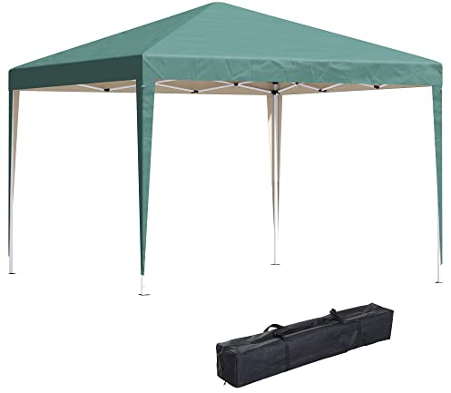 Outsunny Carpa Plegable Gazebo 3x3 m Altura Ajustable 3 Niveles Verde | Cenador Plegable, Toldo Anti-UV, Bolsa de Transporte, para Camping Fiestas
