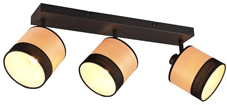 Reality Leuchten Spotbalken Bolzano R81663032, Metall Schwarz matt, Schirm Echtholzfurnier/Stoff, exkl. 3x E14