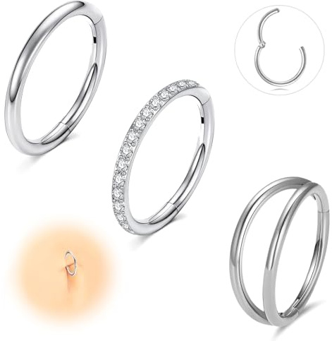 ESHIONER G23 Titan Nasenpiercing Ring Nasenring Helix Piercing Conch Ohr Septum Piercing Nostril Tragus Segmentring Daith Clicker lippenpiercing Gold Silber 18G 16G 10MM/8MM CZ Hypoallergen Nose Ringe