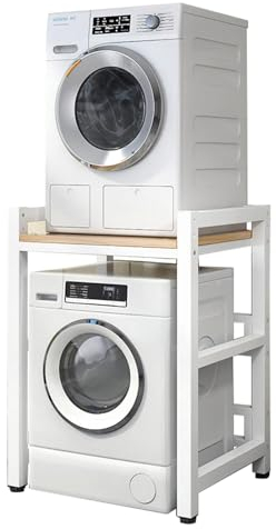 Meuble de rangement pour machine à laver à tambour - Kit d'empilage pour machine à laver et sèche-linge pour salle de bain cuisine balcon buanderie,capacité de ch(Size:Noyer clair,Color:Cadre blanc)