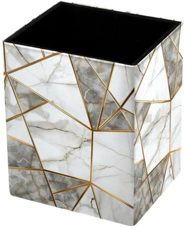 FNETJXF Stifthalter für Schreibtisch, Pinselhalter, Kunstbedarf-Organizer, grauer Marmor, goldene geometrische Linien, Bürobedarf, Schreibtisch-Organizer