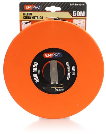 Metro a Nastro da 50m/165ft con Maniglia Riavolgibile, Misurazioni in Pollici e Millimetri, Strumento Essenziale per Geometri e Agrimensori, Larghezza 12,5 mm
