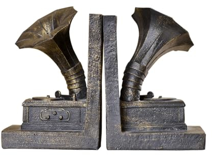 QXSJEDYCH Kreative Grammophon-Buchstützen, antiker Buchstopper for Regale, Bürodekoration, Buchstützen, 11,4 x 10,5 x 16,3 cm, zuverlässiger Halt des Buches Buchstützen