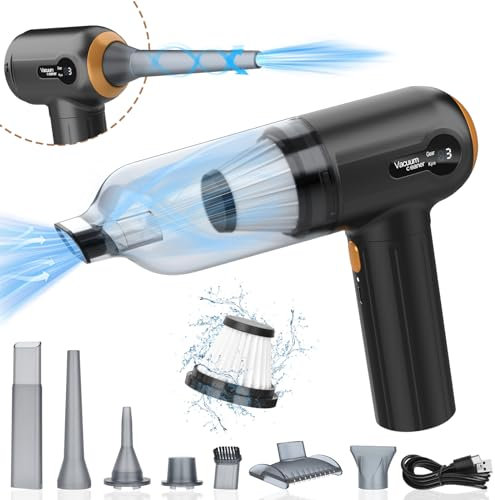 Tiazhan Aspirapolvere manuale, 15000 Pa, potente aspirapolvere a mano, 4 in 1, leggero soffiatore di polvere e aspirapolvere, display a LED, mini aspirapolvere ricaricabile USB, per auto (Nero)