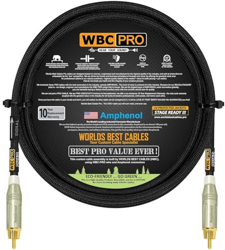 Cavo per subwoofer WBC-PRO-Quad ultra silenzioso, ultra flessibile, canale centrale Star-Quad, con Amphenol ACPR-SWH pressofuso, connettori RCA placcati oro e rivestimento in tweed nero, design