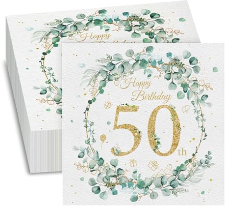 GROVBLE 40 Stück Servietten 50. Geburtstag, Eukalyptusgrün, für Dekoration, Party, Jubiläum, 33 x 33 cm