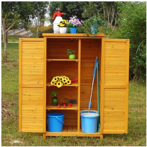 Outdoor Large Storage Shed,With Shelves Furniture Tool Shed,Potting Bench With Storage Cabinet, For Garden/Backyard/Home/Pool(Yellow)