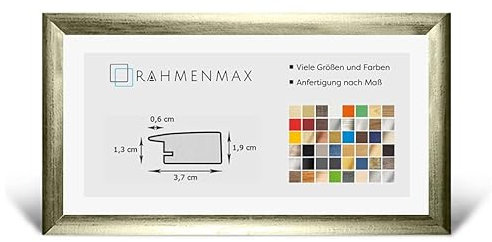 RahmenMax® Toskana Bilderrahmen Bildmaß 38x98 cm zum Aufhängen/Maßanfertigung möglich/MDF Posterrahmen in Metallglanz Dekor mit Acrylglas klar/Puzzle Rahmen