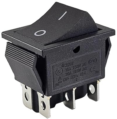 EIN/EIN-Wippschalter, Umschalter 6-polig, 16A, 250V AC/DC, Geräteschalter, Schwarz