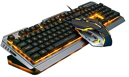 CAXUSD Set Tastiera Meccanica e Mouse da Gioco USB Retroilluminati LED, Tastiera da Gioco Tasti Meccanici a LED Eccezionali, per Gaming e Ufficio