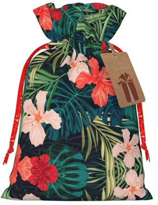 HJLUUFT Jutebeutel mit Hawaii-Druck, Weihnachtsgeschenktasche mit Kordelzug und Geschenkanhänger, Hochzeit, Weihnachten, Partygeschenk